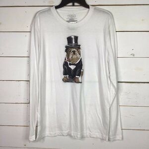 New Club Room Bulldog Top Hat Christmas New Year Holiday Shirt White Men's XL